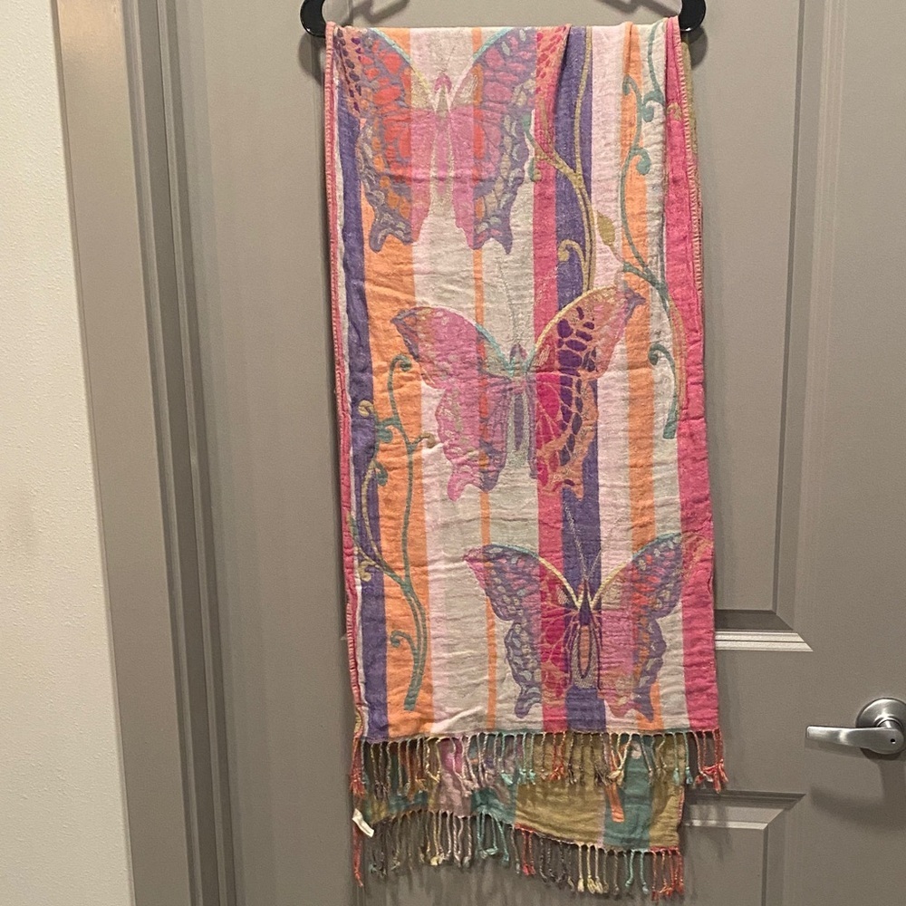 Colorful Butterfly Wrap Scarf Fringe Boho Shawl - Picture 2 of 6